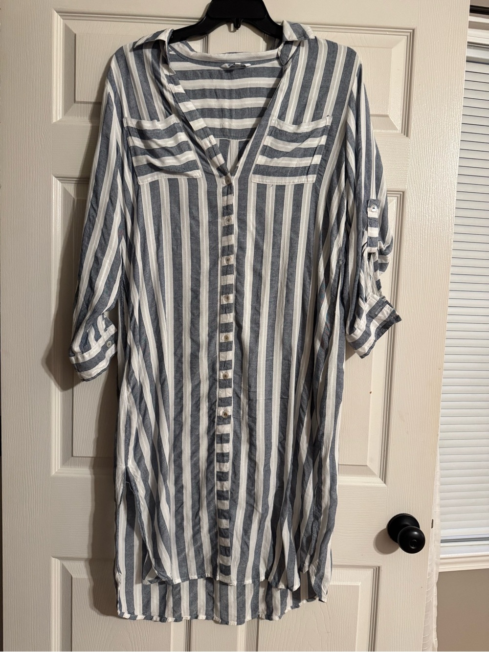 blue island Blue and White Striped Long-Sleeve Shirt Dress